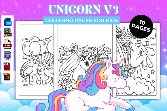 Unicorn V3 Coloring Pages - KDP